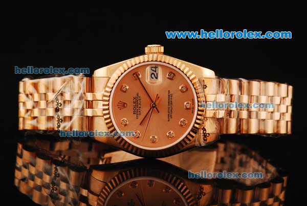 Rolex Datejust Automatic Movement Full Rose Gold with ETA Case and Diamond Hour Markers - Click Image to Close